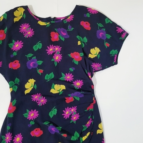 UNGARO Ter Vintage 80s Navy & Multi Silk Floral Print Dress - Picture 13 of 13